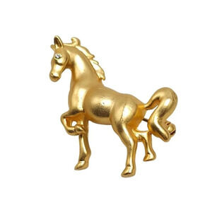 Clear Rhinestone Eyed Matte Gold Tone Vintage Horse Pin Brooch